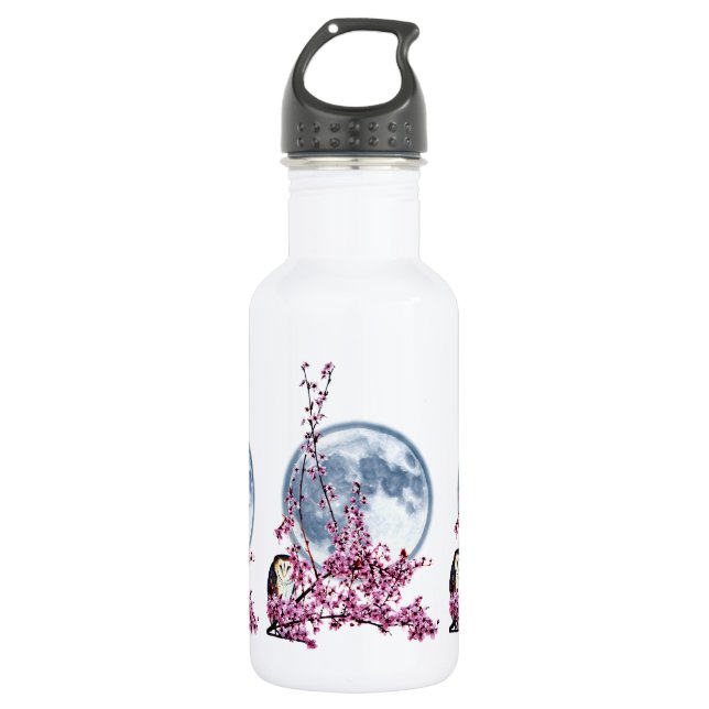 Owl in Plum Tree 532 Ml Water Bottle (Front)