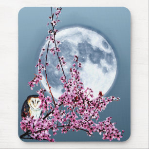 Owl in Plum Tree Mouse Pad