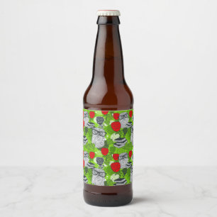 Owl in red roses beer bottle label