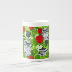Owl in red roses bone china mug