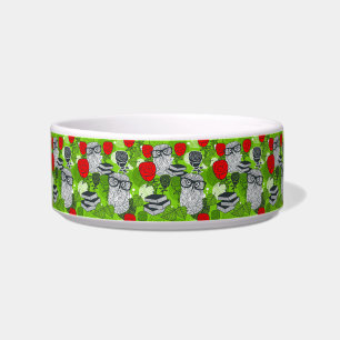 Owl in red roses bowl