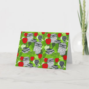 Owl in red roses card