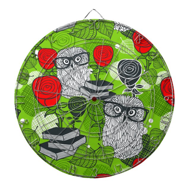 Owl in red roses dartboard (Front)