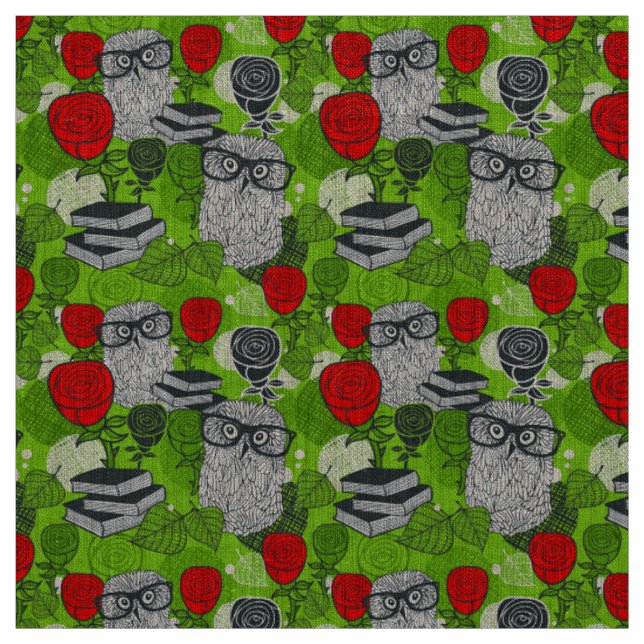 Owl in red roses fabric (Swatch)