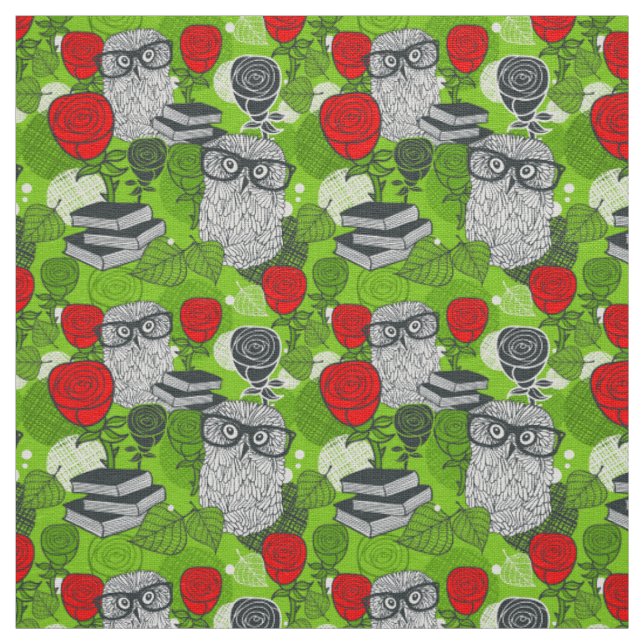 Owl in red roses fabric (Swatch)
