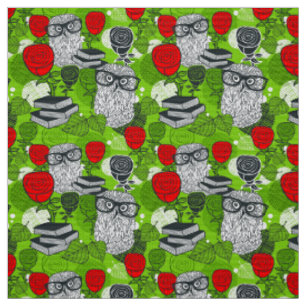 Owl in red roses fabric