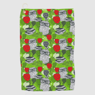 Owl in red roses golf towel