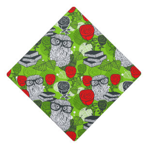 Owl in red roses graduation cap topper