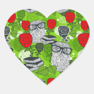 Owl in red roses heart sticker