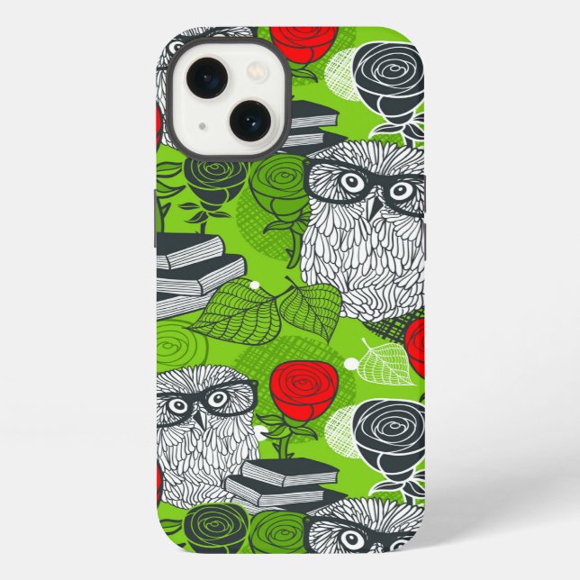 Owl in red roses iPhone case (Back)