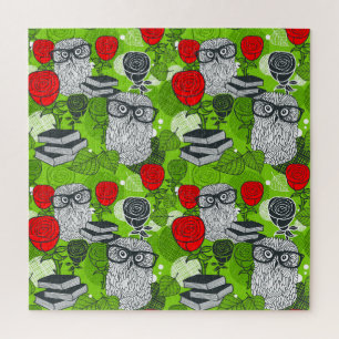Owl in red roses jigsaw puzzle