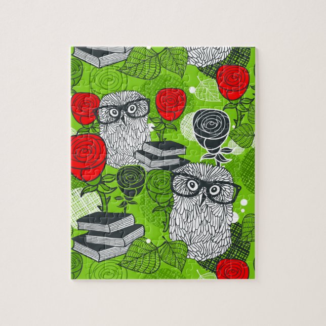 Owl in red roses jigsaw puzzle (Vertical)