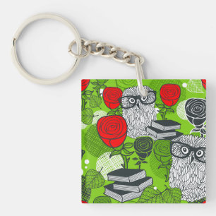 Owl in red roses keychain
