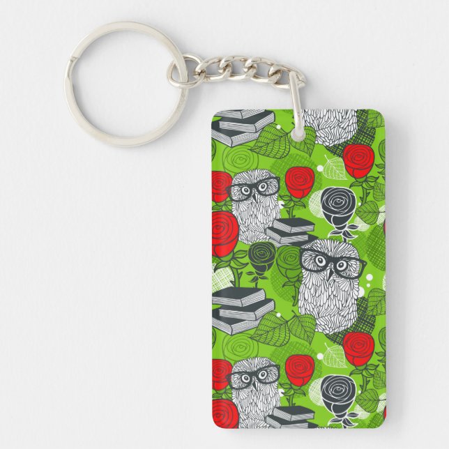 Owl in red roses keychain (Front)