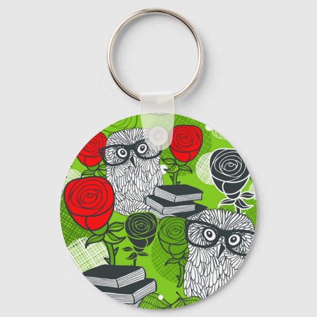Owl in red roses keychain (Front)