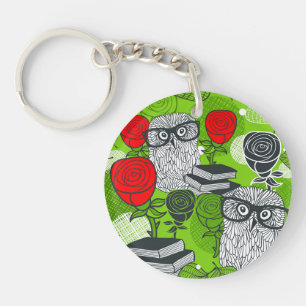 Owl in red roses keychain