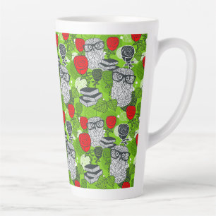 Owl in red roses latte mug