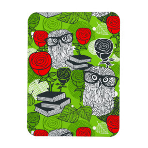 Owl in red roses magnet