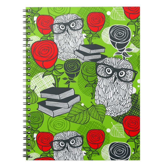 Owl in red roses notebook (Front)