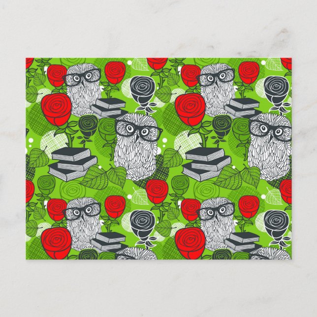 Owl in red roses postcard (Front)