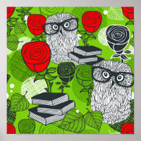 Owl in red roses