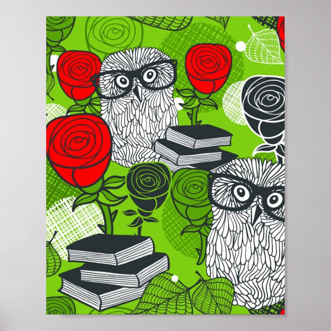 Owl in red roses poster (Front)