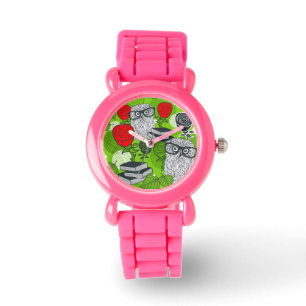 Owl in red roses watch