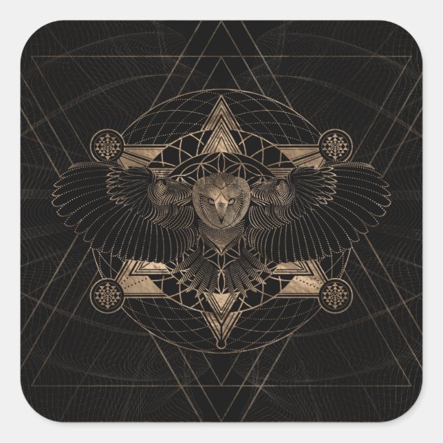 Owl in Sacred Geometry Composition Square Sticker (Front)