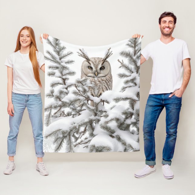 Owl in Snow Fleece Blanket (In Situ)