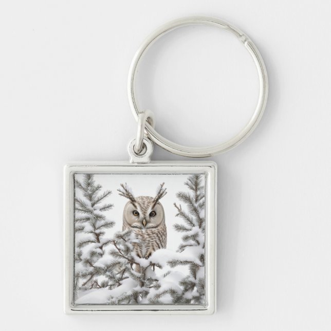 Owl in Snow Keychain (Front)