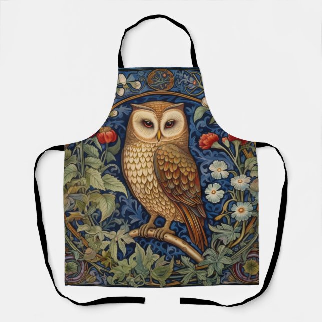 Owl in the garden William Morris style Apron (Front)