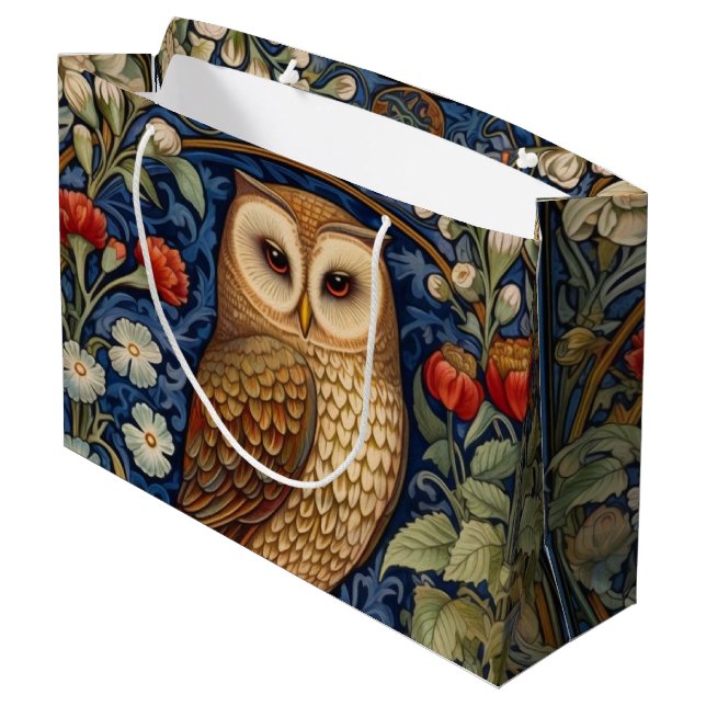 Owl in the garden William Morris style Large Gift Bag (Back Angled)
