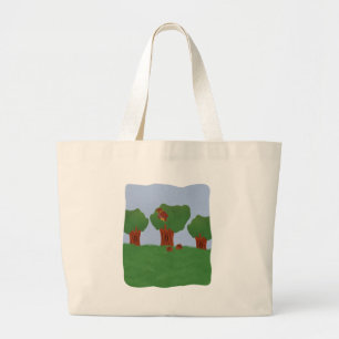 Owl in the Oak Tree Sunburst Design Large Tote Bag