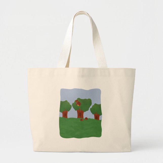Owl in the Oak Tree Sunburst Design Large Tote Bag (Front)