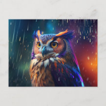 Owl in the Rain Vivid Art Postcard