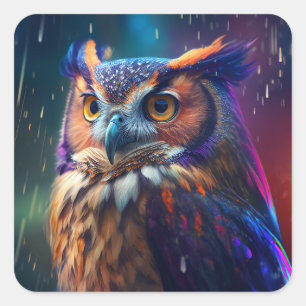 Owl in the Rain Vivid Art Sticker