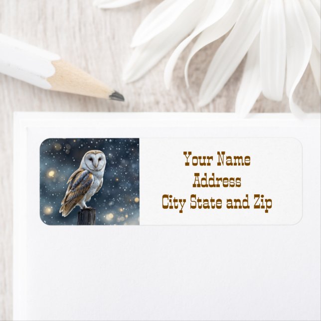 Owl in the Snow Winter Holiday Return Address (Insitu)