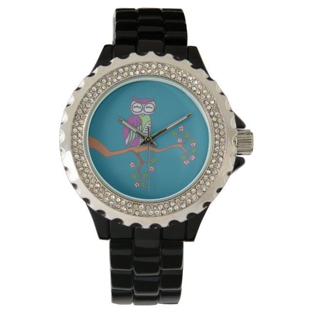 Owl in Tree at Night Cute Art Watch (Front)