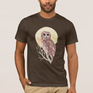 Owl in Tree with Moon Watercolor Bird, Animal T-Shirt