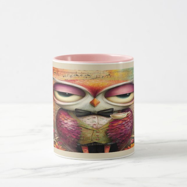 Owl in Tuxedo Vintage Music Art Mug (Center)