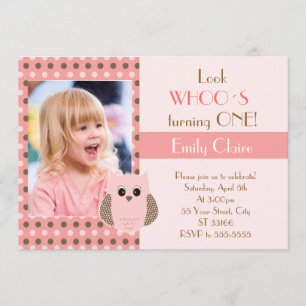 Owl Invitation Girl Birthday Party Photo Card