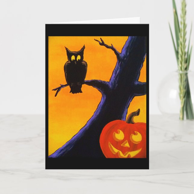 Owl & Jack O' Lantern Halloween Greeting Card (Front)
