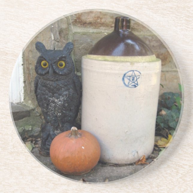 Owl, Jug and Pumpkin Coaster (Front)