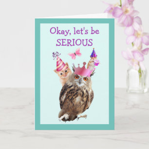 Owl, Kitten And Mouse Birthday Card