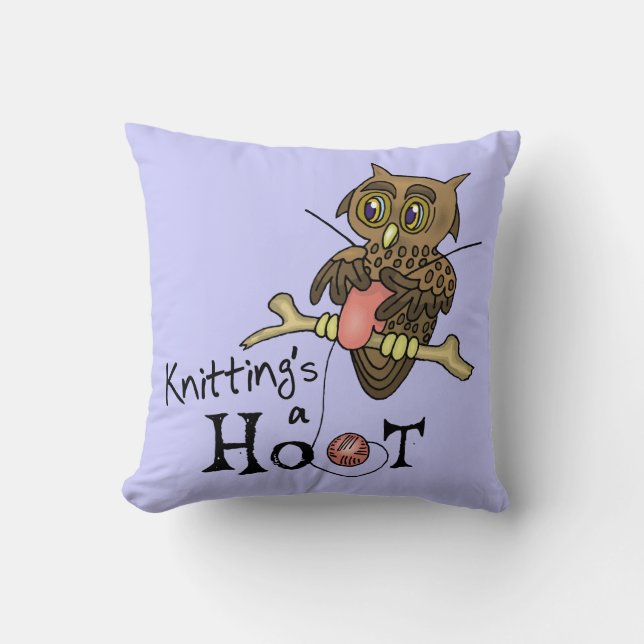 Owl Knitting Throw Pillow (Front)