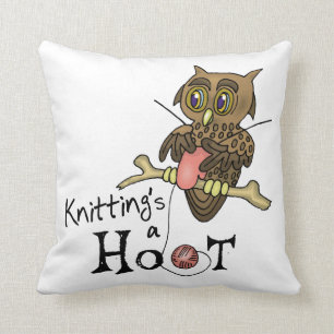 Owl Knitting Throw Pillow