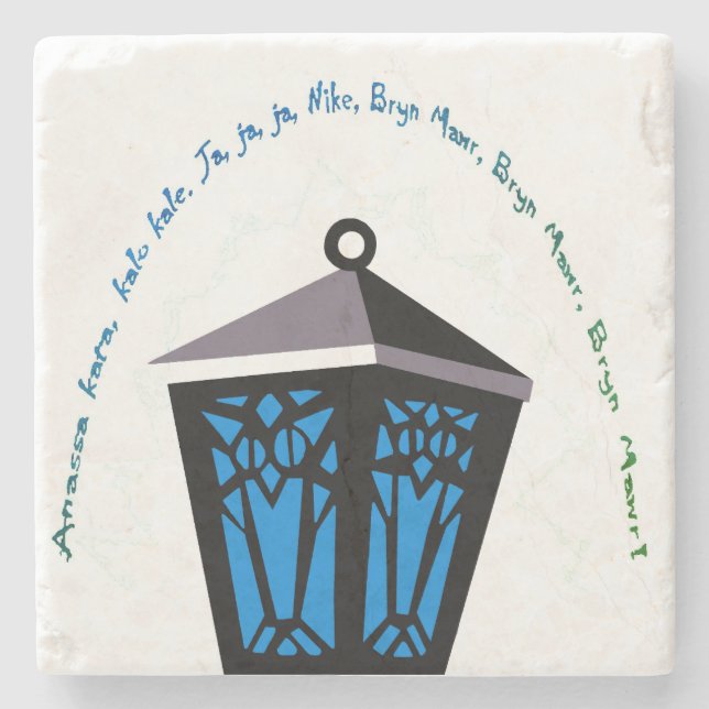 Owl Lantern Stone Coaster - Light Blue (Front)