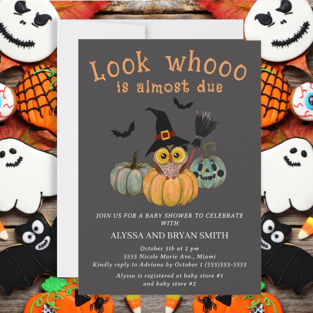 Owl Look Whooo Almost Due Halloween Baby Shower Invitation (Creator Uploaded)