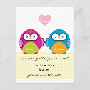 OWL LOVE :: bright girl + boy Announcement Postcard