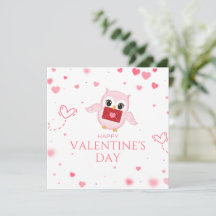 Owl Love Letter Valentine's Day with Pink Hearts